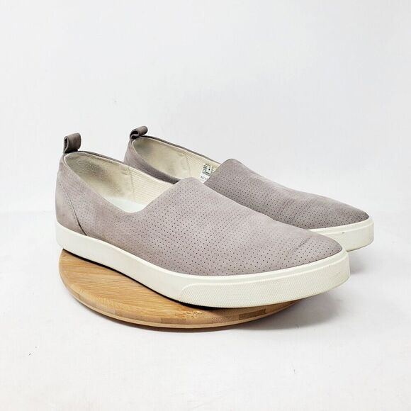 ECCO Gillian Shoes Womens 41 Grey Nubuck Slip On Sneaker Comfort Pointed Toe - Picture 1 of 14